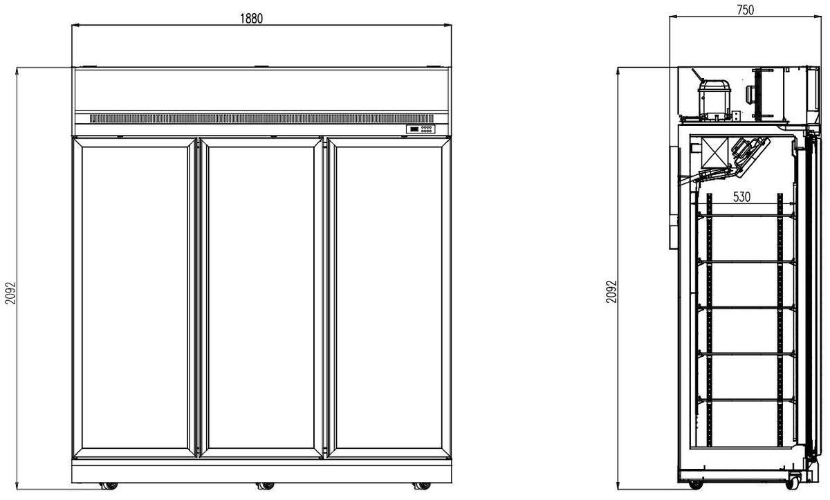 Congélateur professionnel 3 portes en verre noir 1480L - Refroidissement renforcé - LED 1880x710x2092 mm 1.83 kW Combisteel - vue 4 - Armoire réfrigérée négative pro CHR - Cuistéo