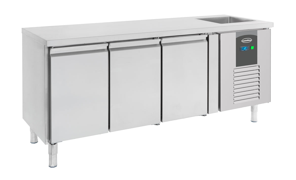 Table réfrigérée 3 portes et plonge inox 2020x700x960 mm 0.35 kW Combisteel - vue 4 - Table réfrigérée positive pro CHR - Cuistéo