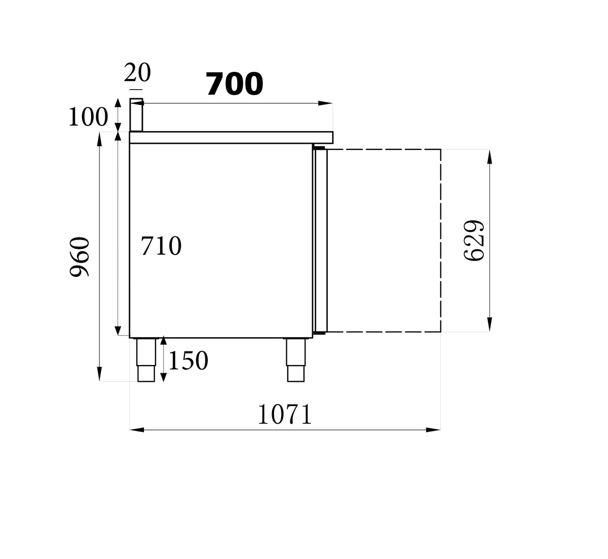 Table réfrigérée bord relevé 2 portes inox 1360x700x850 mm 0.34 kW Combisteel - vue 6 - Table réfrigérée positive pro CHR - Cuistéo