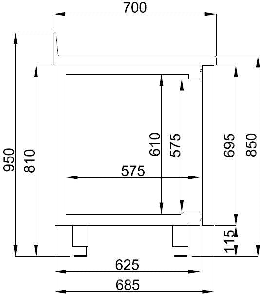 Table réfrigérée à dosseret 2 portes monobloc inox 1300x700x860 mm 281 L 0.12 kW Combisteel - vue 6 - Table réfrigérée positive pro CHR - Cuistéo