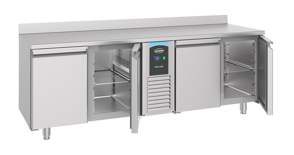 Table réfrigérée dosseret 4 portes monobloc inox 2270x700x860 mm 632 L 0.4 kW Combisteel - vue 5 - Table réfrigérée positive pro CHR - Cuistéo