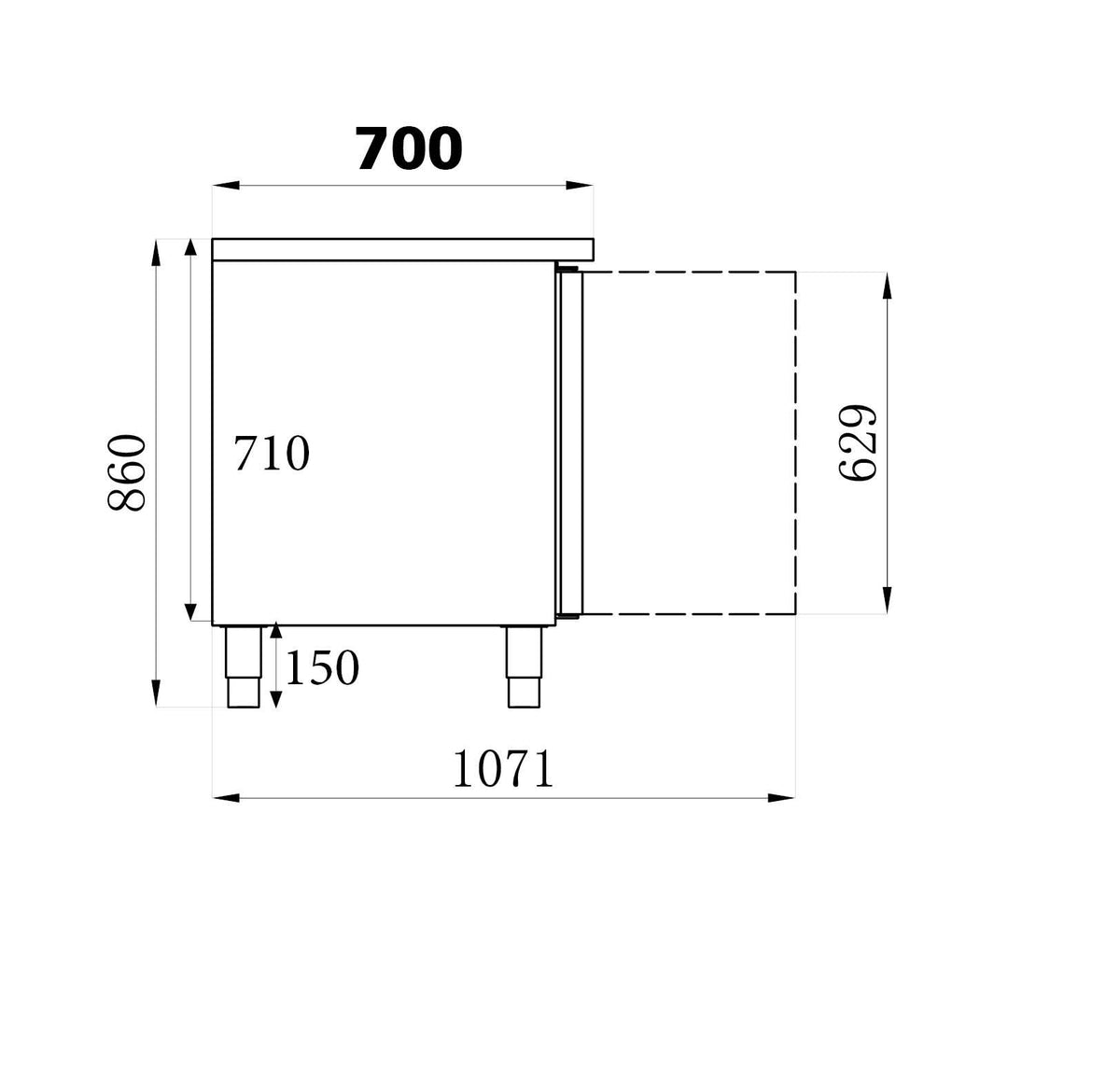 Table réfrigérée 2 portes inox 1360x700x850 mm 282 L 0.34 kW Combisteel - vue 4 - Table réfrigérée positive pro CHR - Cuistéo