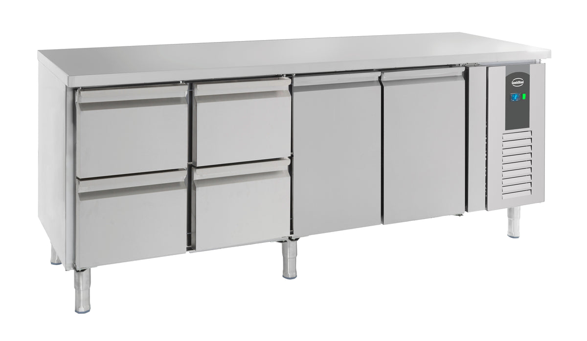 Table réfrigérée 2 portes et 4 tiroirs inox 2230x700x850 mm 553 L 0.34 kW Combisteel - vue 2 - Table réfrigérée positive pro CHR - Cuistéo
