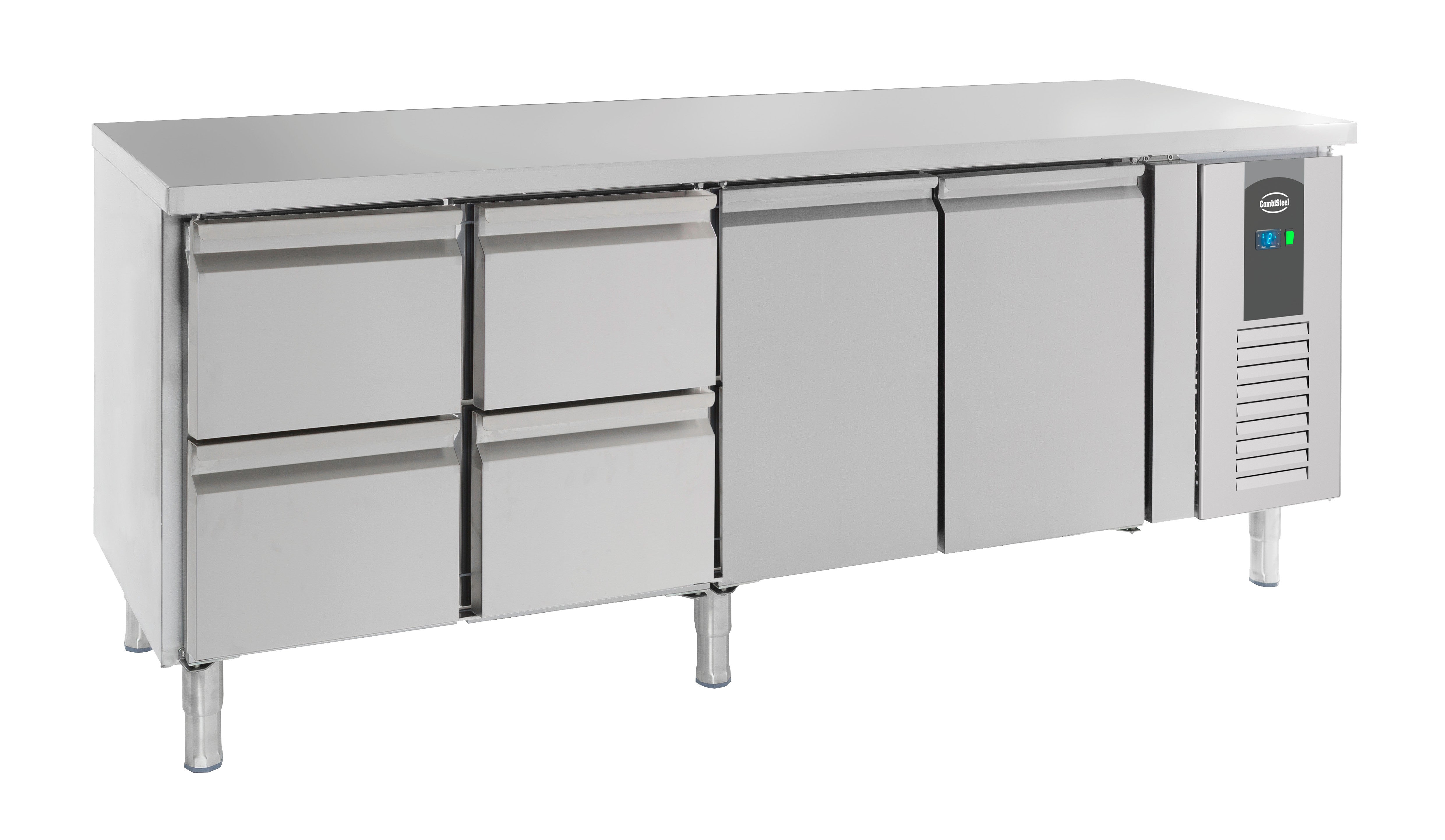 Table réfrigérée 2 portes et 4 tiroirs inox 2230x700x850 mm 553 L 0.34 kW Combisteel - vue 2 - Table réfrigérée positive pro CHR - Cuistéo