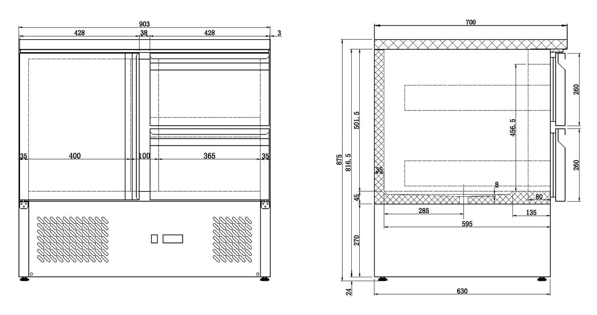Table réfrigérée 1 porte et 2 tiroirs inox 900x700x875 mm 257 L 0.34 kW Combisteel - vue 7 - Table réfrigérée positive pro CHR - Cuistéo