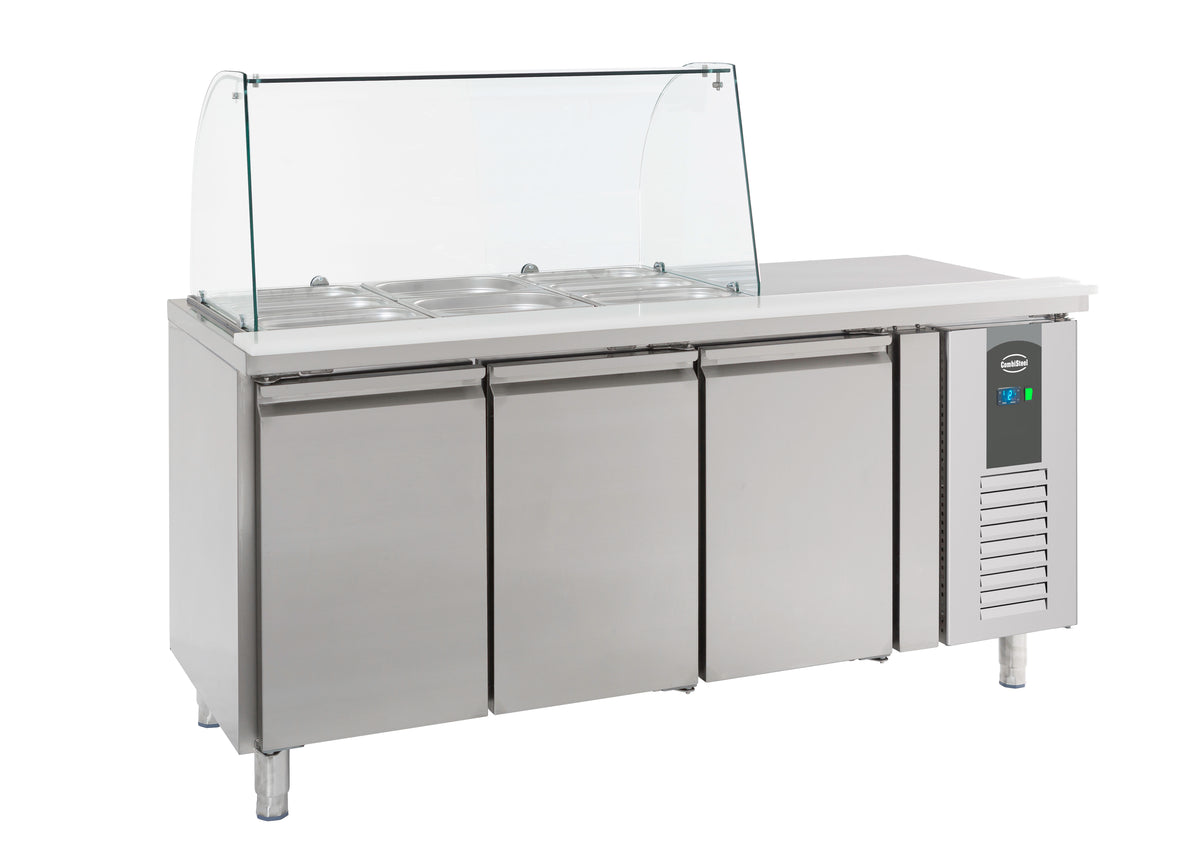 Table réfrigérée avec verre 3 portes inox 1795x700x1365 mm 465 L 0.34 kW Combisteel - vue 3 - Saladette réfrigérée pro CHR - Cuistéo