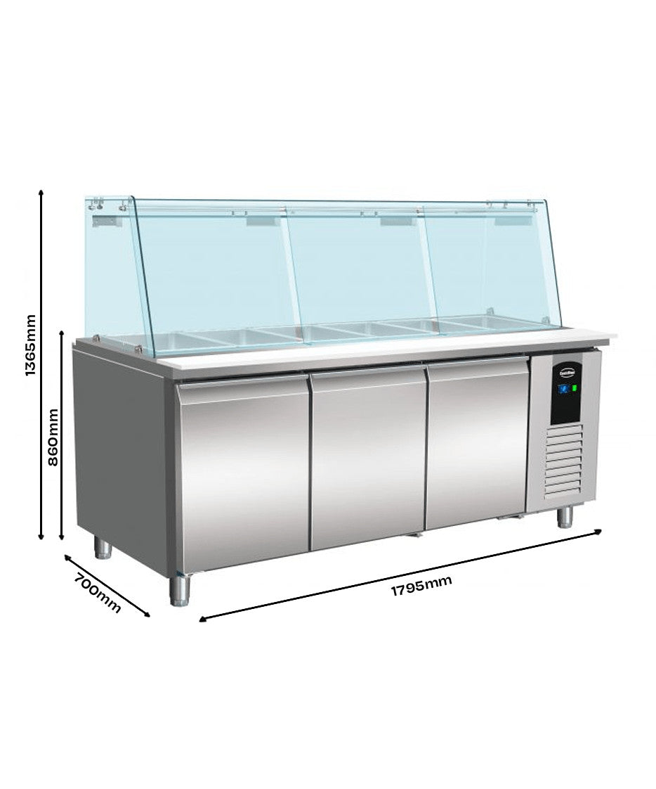 Table réfrigérée vitrée 3 portes 5 x GN 1/1 inox 1795x700x1365 mm 456 L 0.2 kW Combisteel - vue 4 - Saladette réfrigérée pro CHR - Cuistéo