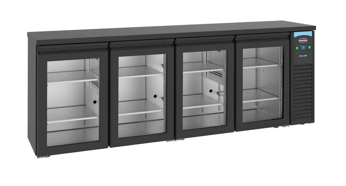 Arrière bar réfrigéré noir 4 portes en verre 2490x550x950 mm 680 L 0.56 kW Combisteel - vue 3 - Arrière-bar réfrigéré pro CHR - Cuistéo