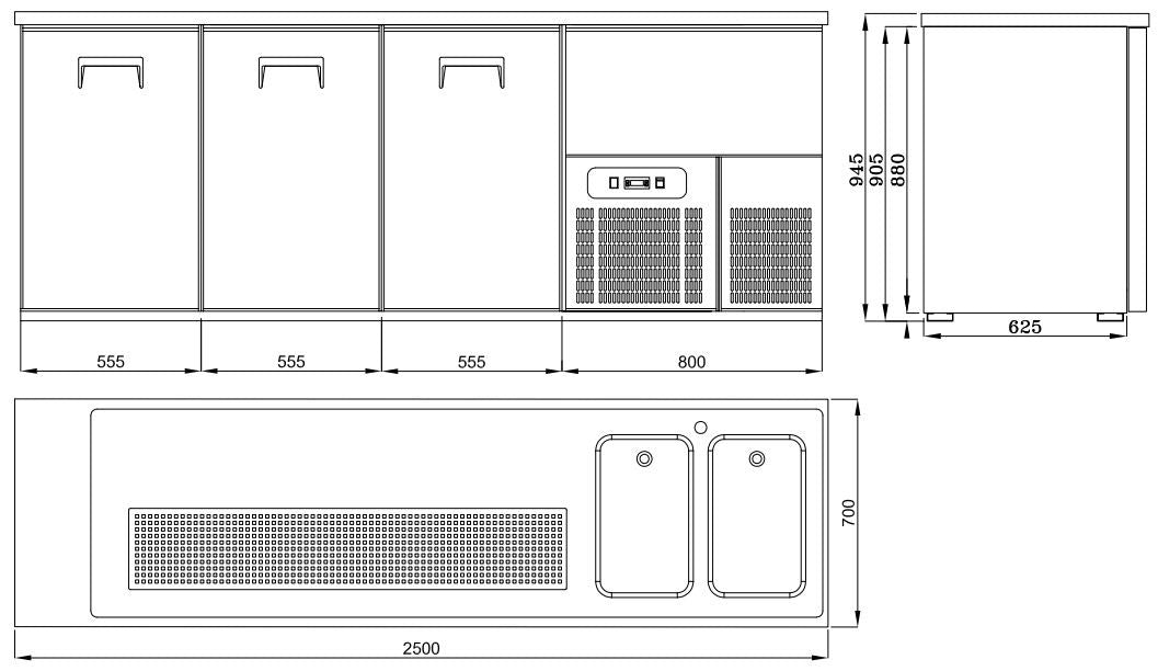 Refroidisseur de bière 3 portes inox 2500x700x950 mm 0.46 kW Combisteel - vue 6 - Refroidisseur de Bouteilles pro CHR - Cuistéo