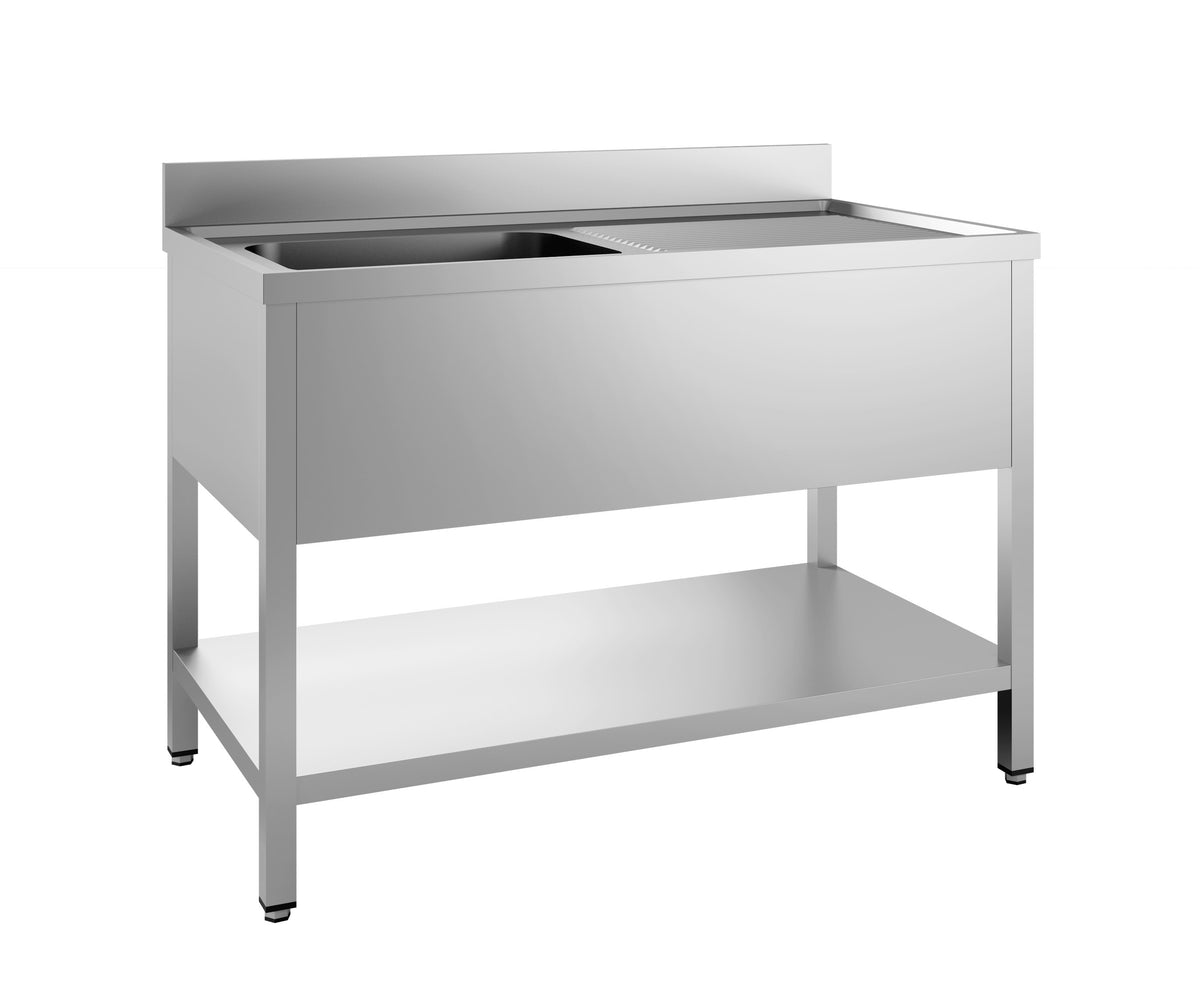 Bloc évier 2 gauche étagère démontable 2000 inox 500x600x250 mm Combisteel - vue 3 - Table inox avec étagère pro CHR - Cuistéo