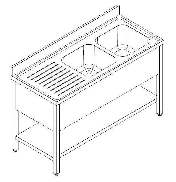 Bloc évier 2 droite étagère démontable 2000 inox 500x600x250 mm Combisteel - vue 4 - Table inox avec étagère pro CHR - Cuistéo