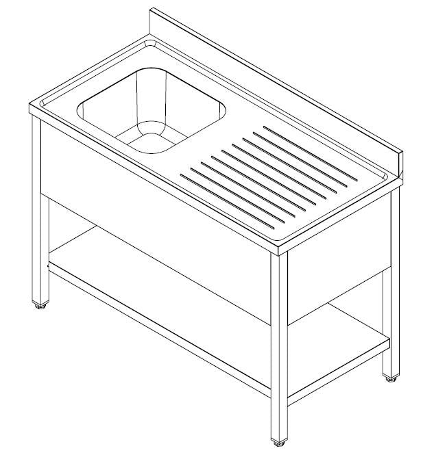 Bloc-évier à gauche étagère démont. 1200x700 inox Combisteel - vue 4 - Table inox avec étagère pro CHR - Cuistéo