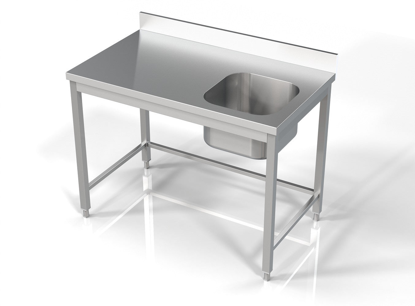 Bloc ouvert évier à droite 1200x700 Combisteel - vue 2 - Table inox avec étagère pro CHR - Cuistéo
