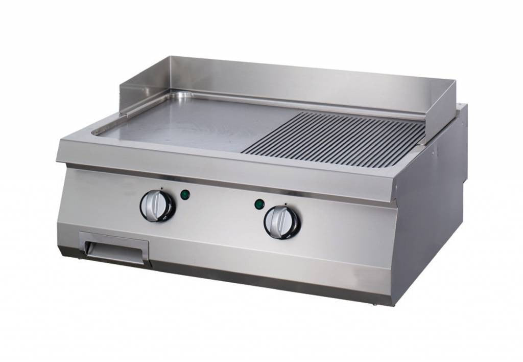 Plaque de cuisson - Demi-rainurée en chrome - Double unité - Gaz 1.5 L 2 kW Maxima - Plancha gaz professionnel CHR - matériel cuisine pro - Cuistéo