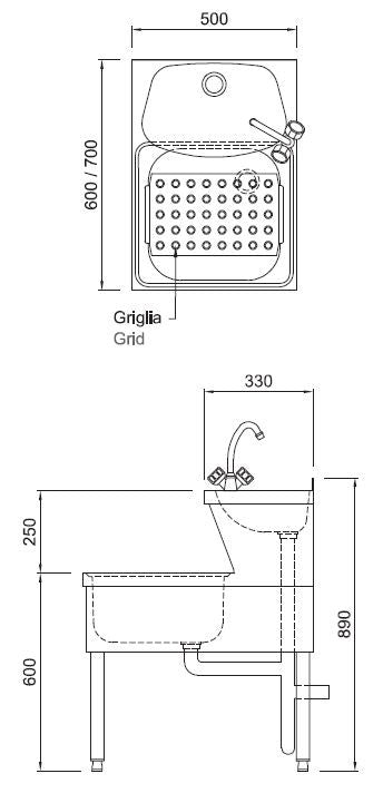 Lavabo mains 2 niveaux sur pieds 500x700x850 mm Combisteel - vue 8 - Lave-vaisselle pro CHR - Cuistéo