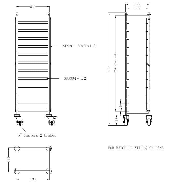 Chariot débarrassage démontable 1/1GN inox 530x385x1785 mm 1 L Combisteel - vue 4 - Chariot gastronorme pro CHR - Cuistéo