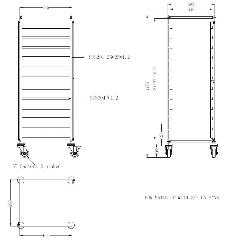 Chariot débarrassage démontable 2/1GN inox 655x590x1785 mm 2 L Combisteel - vue 4 - Chariot gastronorme pro CHR - Cuistéo