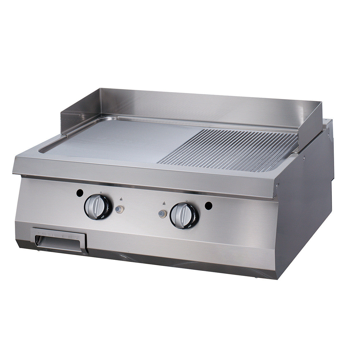 Plaque de cuisson Demi-rainurée en chrome - Double unité - Profondeur de 90 cm - Gaz 1.5 L 18.0 kW Maxima - Plancha gaz professionnel CHR - matériel cuisine pro - Cuistéo