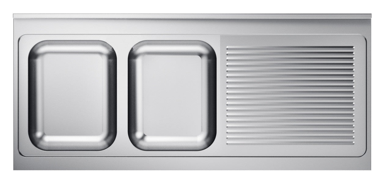 Evier 2 à gauche inox 2000x 600 mm Combisteel - vue 3 - Table inox avec étagère pro CHR - Cuistéo