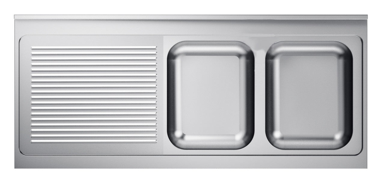 Evier 2 à droite inox 2000x 600 mm Combisteel - vue 3 - Table inox avec étagère pro CHR - Cuistéo