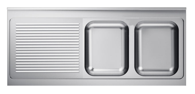 Evier 2 à droite inox 2000x 600 mm Combisteel - vue 3 - Table inox avec étagère pro CHR - Cuistéo