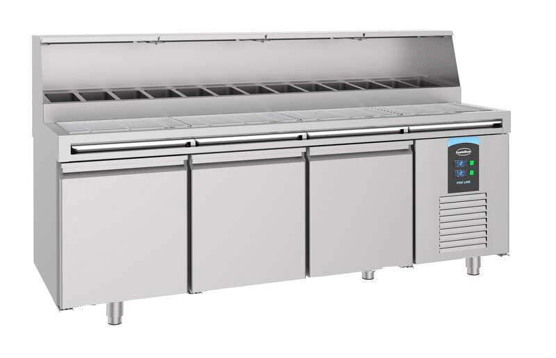 Table préparation pour pizza 3 portes inox 2370x850x1360 mm 720 L 0.3 kW Combisteel - vue 4 - Table réfrigérée pizza pro CHR - Cuistéo