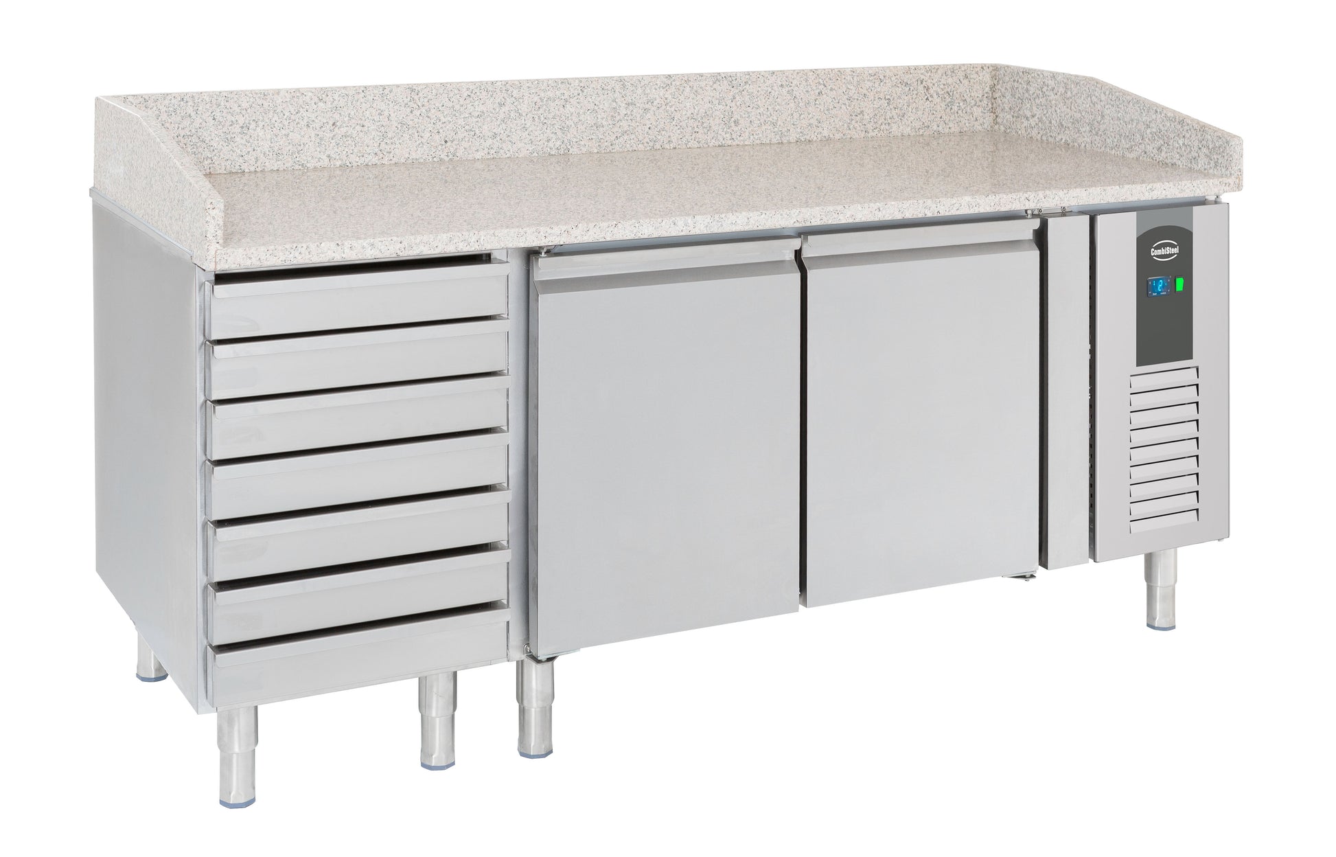 Table réfrig. pizza 2 portes 7 tiroirs inox 2025x800x1000 mm 580 L 0.34 kW Combisteel - vue 3 - Table réfrigérée pizza pro CHR - Cuistéo