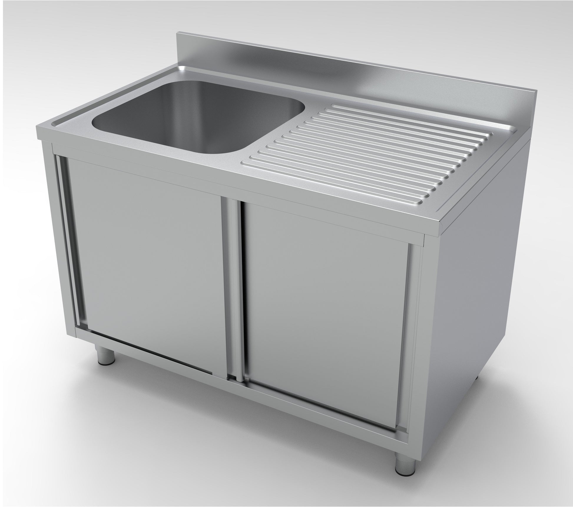 Plonge inox à gauche 2 portes couliss. 500x700x300 mm Combisteel - vue 3 - Table inox avec étagère pro CHR - Cuistéo