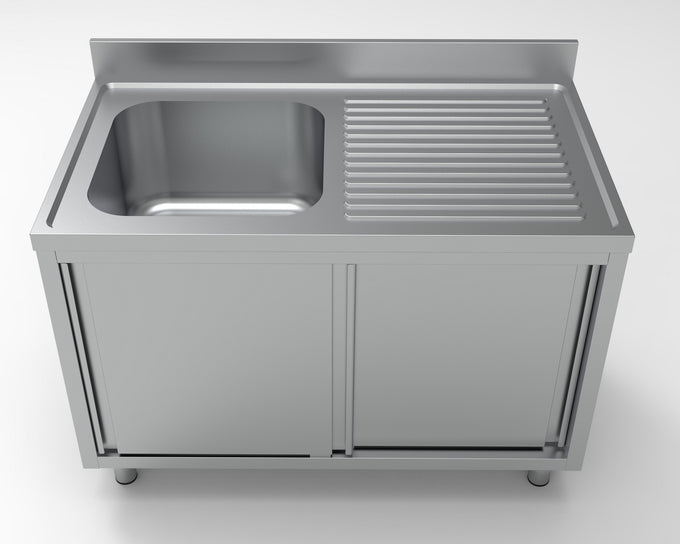 Plonge inox à gauche 2 portes couliss. 500x700x300 mm Combisteel - vue 4 - Table inox avec étagère pro CHR - Cuistéo