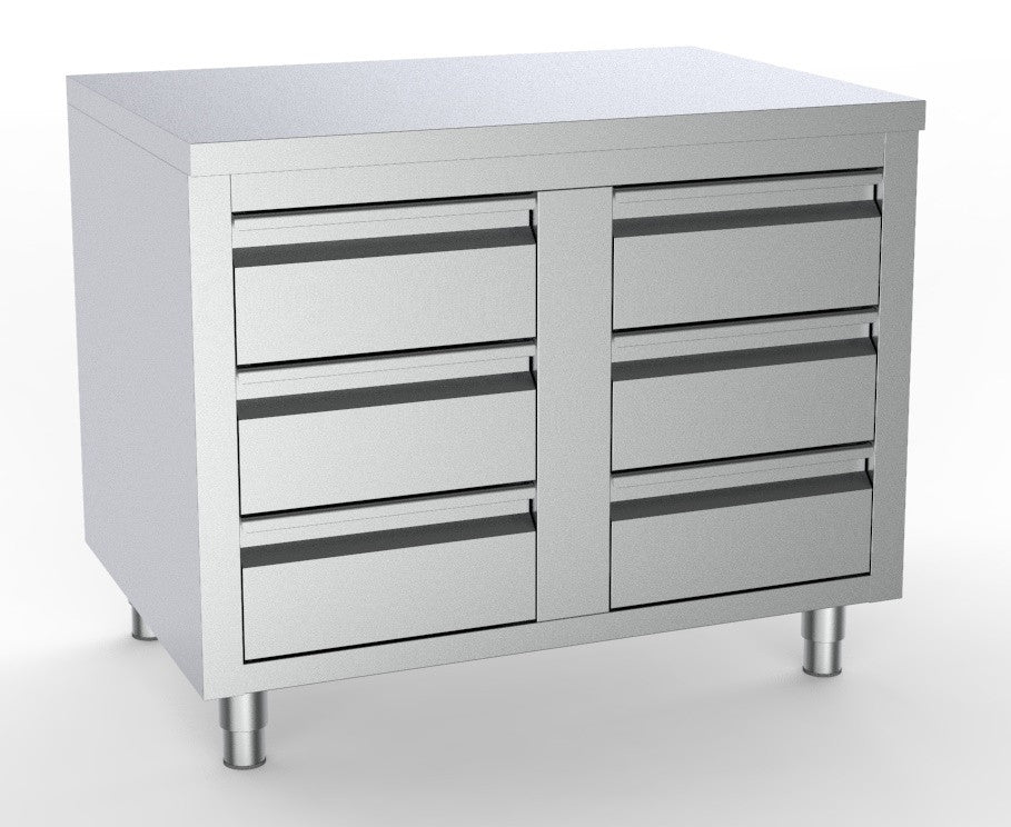 Plan de travail avec 6 tiroirs inox 1000x700x850 mm Combisteel - vue 2 - Meuble bas inox pro CHR - Cuistéo