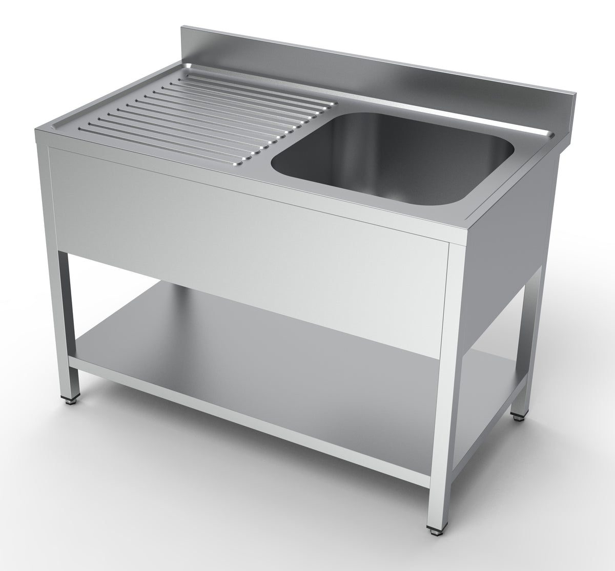 Bloc évier étagère bac à droite 1200x700 inox Combisteel - vue 3 - Table inox avec étagère pro CHR - Cuistéo