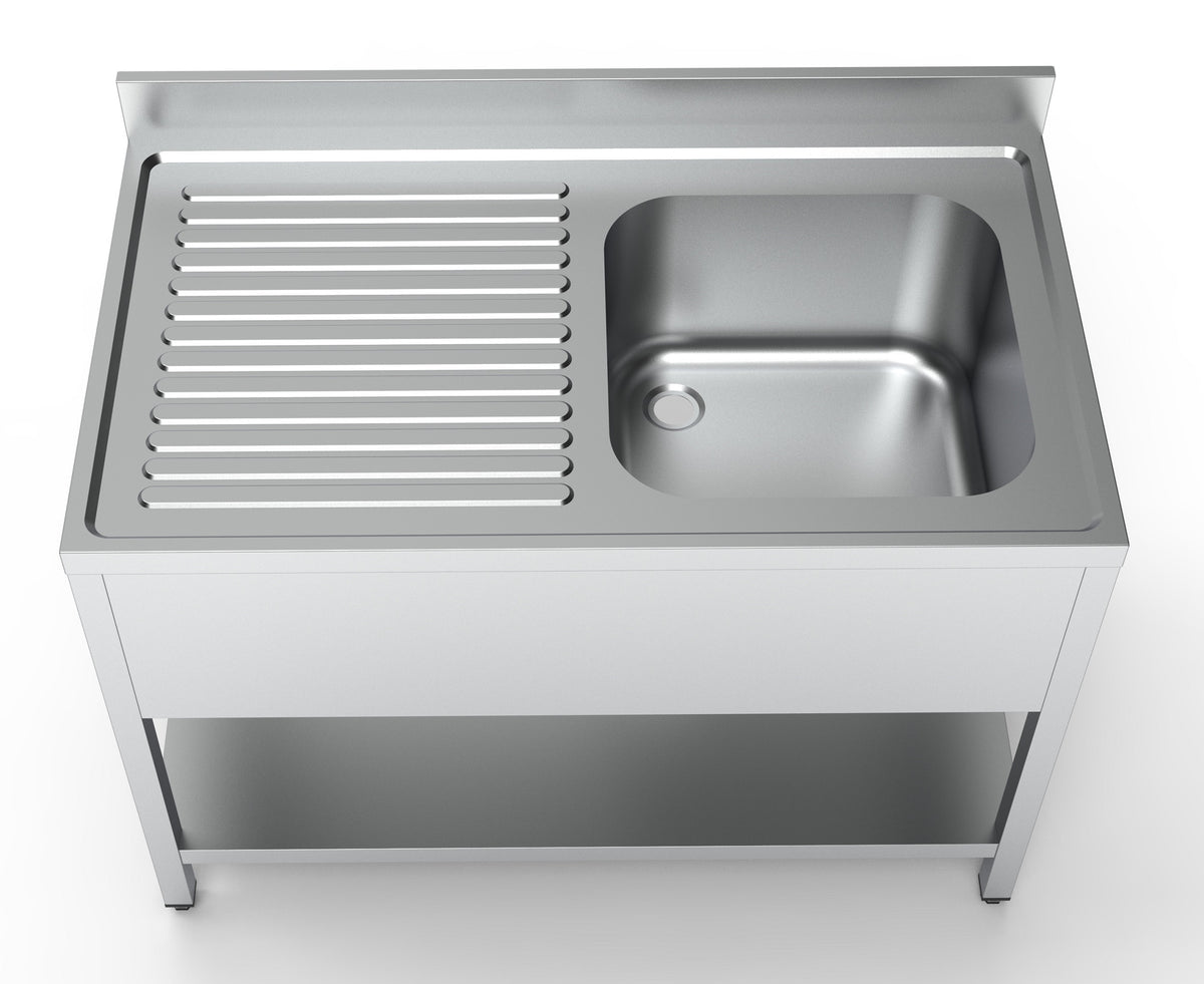 Bloc évier étagère bac à droite 1200x700 inox Combisteel - vue 4 - Table inox avec étagère pro CHR - Cuistéo