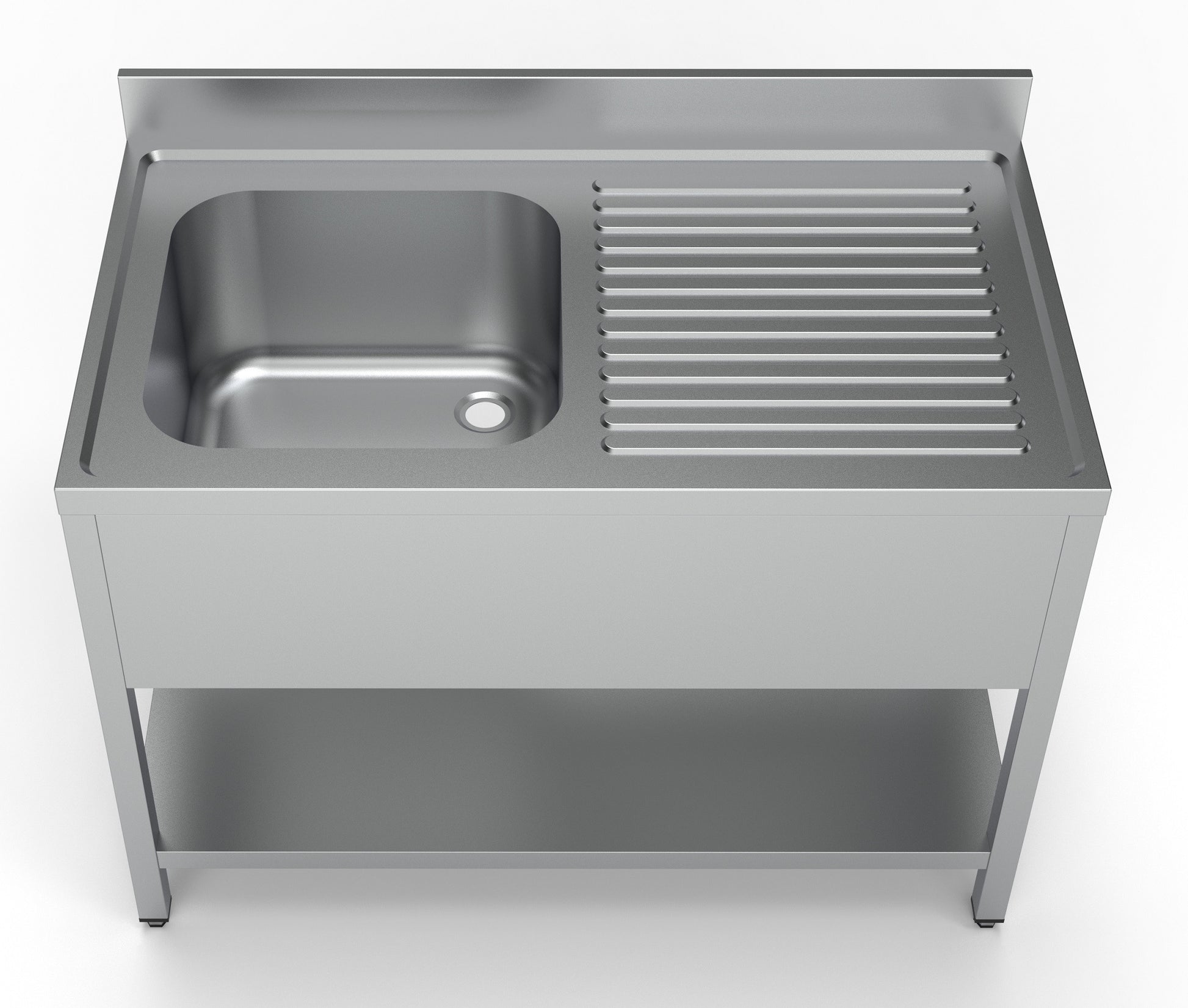 Bloc évier étagère bac à gauche 1200x700 inox Combisteel - vue 4 - Table inox avec étagère pro CHR - Cuistéo