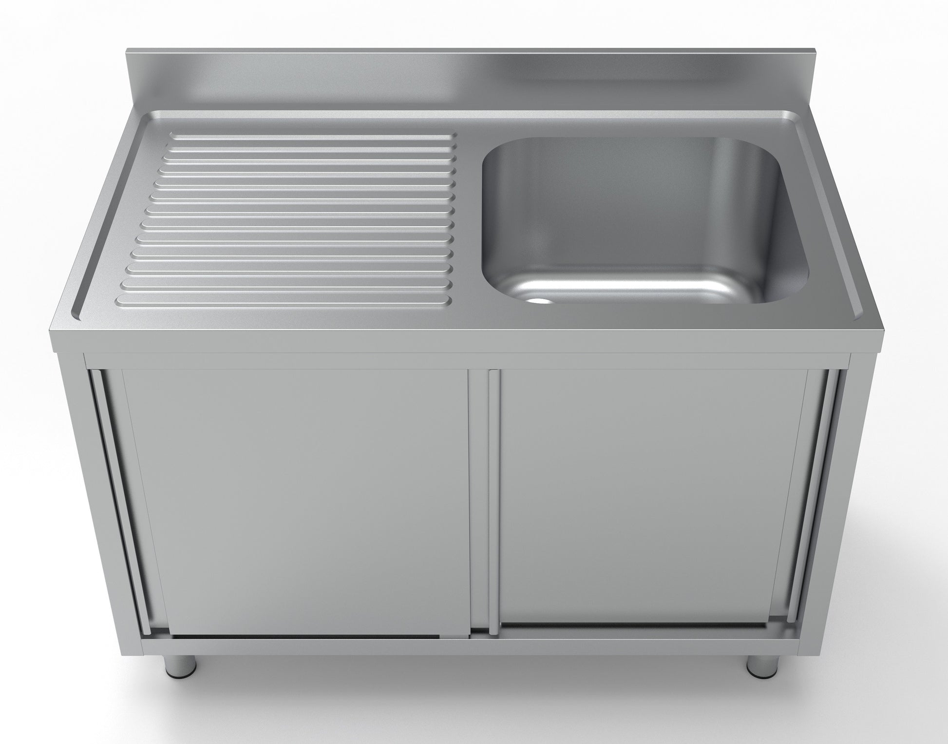 Bloc évier portes - bac à droite 1200x700 Combisteel - vue 4 - Table inox avec étagère pro CHR - Cuistéo