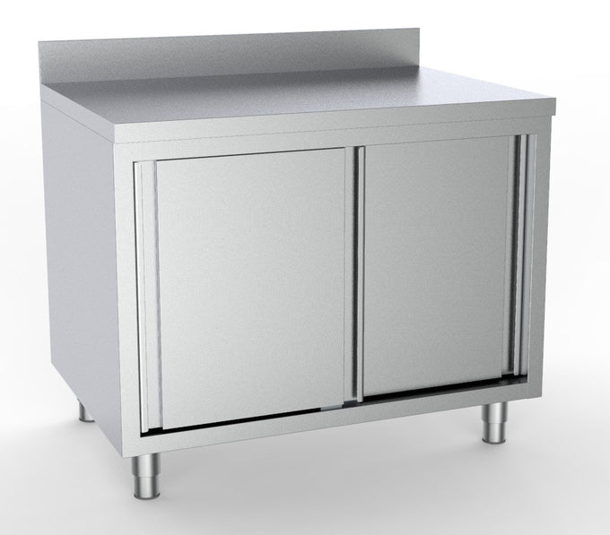 Plan de travail avec portes coulissantes et bord inox 1100x700x850 mm Combisteel - vue 2 - Meuble bas inox pro CHR - Cuistéo