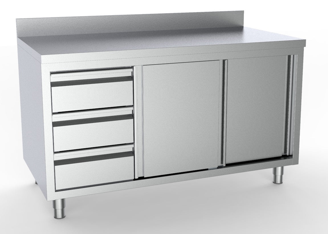 Plan de travail bord relevé tiroirs gauche inox 2000x700x850 mm Combisteel - vue 2 - Meuble bas inox pro CHR - Cuistéo
