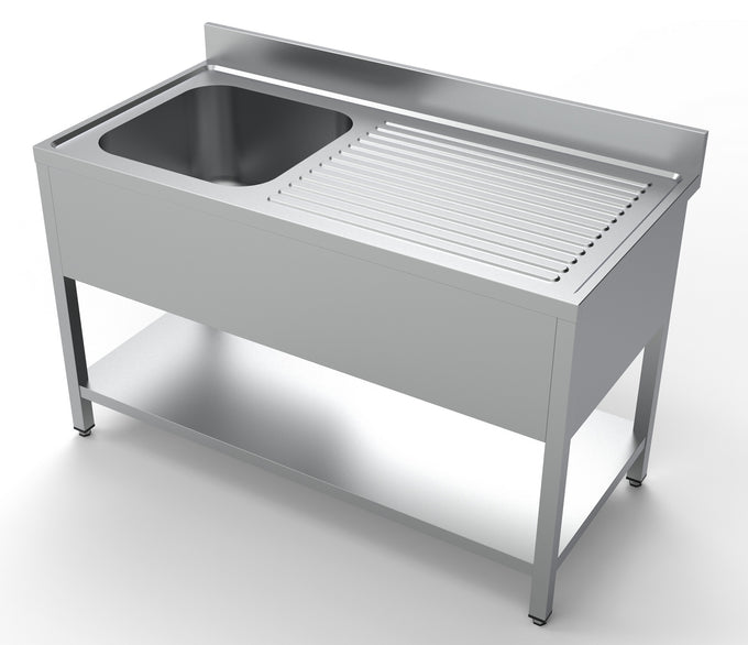 Plonge évier à gauche avec étagère inox 600x700x320 mm Combisteel - vue 3 - Table inox avec étagère pro CHR - Cuistéo