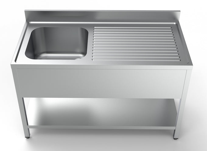 Plonge évier à gauche avec étagère inox 600x700x320 mm Combisteel - vue 4 - Table inox avec étagère pro CHR - Cuistéo