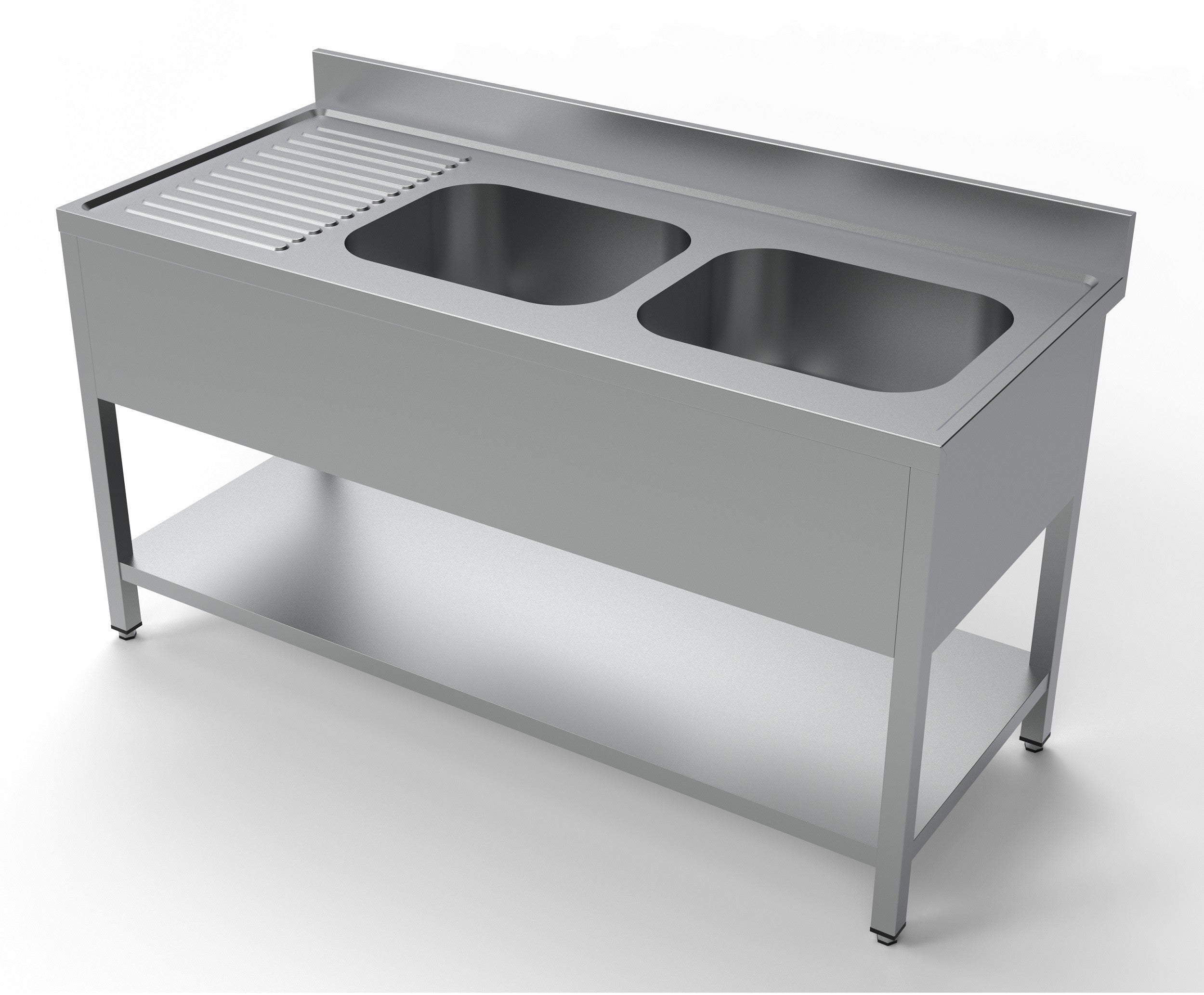 Plonge inox 2 éviers à droite 1 étagère 400x700x250 mm Combisteel - vue 3 - Table inox avec étagère pro CHR - Cuistéo