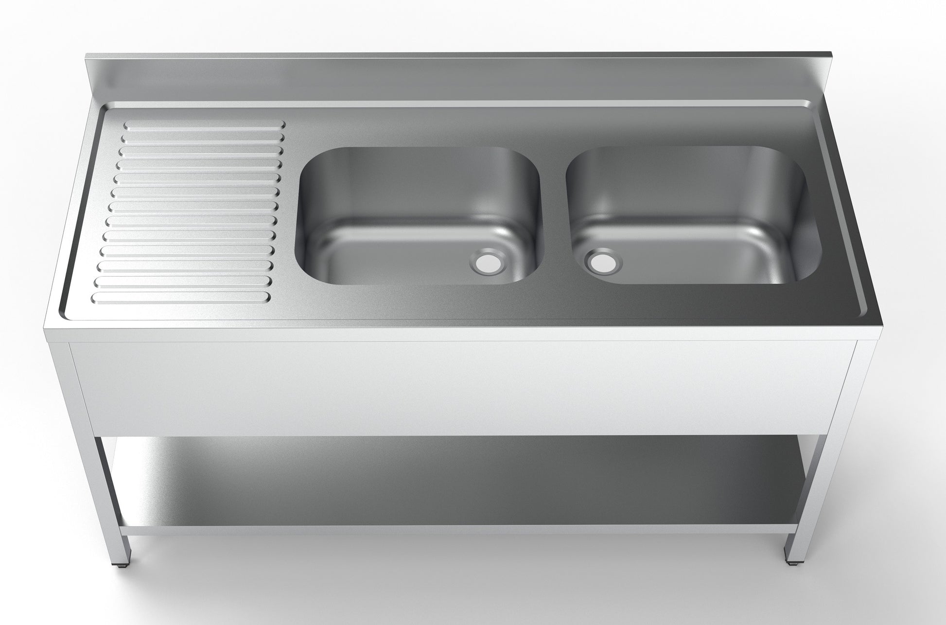Plonge inox 2 éviers à droite 1 étagère 400x700x250 mm Combisteel - vue 4 - Table inox avec étagère pro CHR - Cuistéo