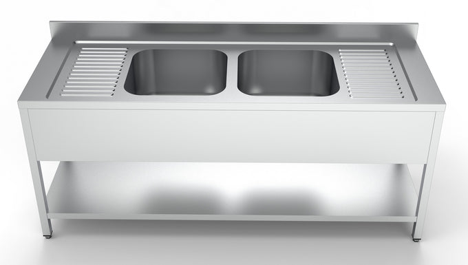 Plonge inox étagère 2 centre 500x700x300 mm Combisteel - vue 4 - Table inox avec étagère pro CHR - Cuistéo