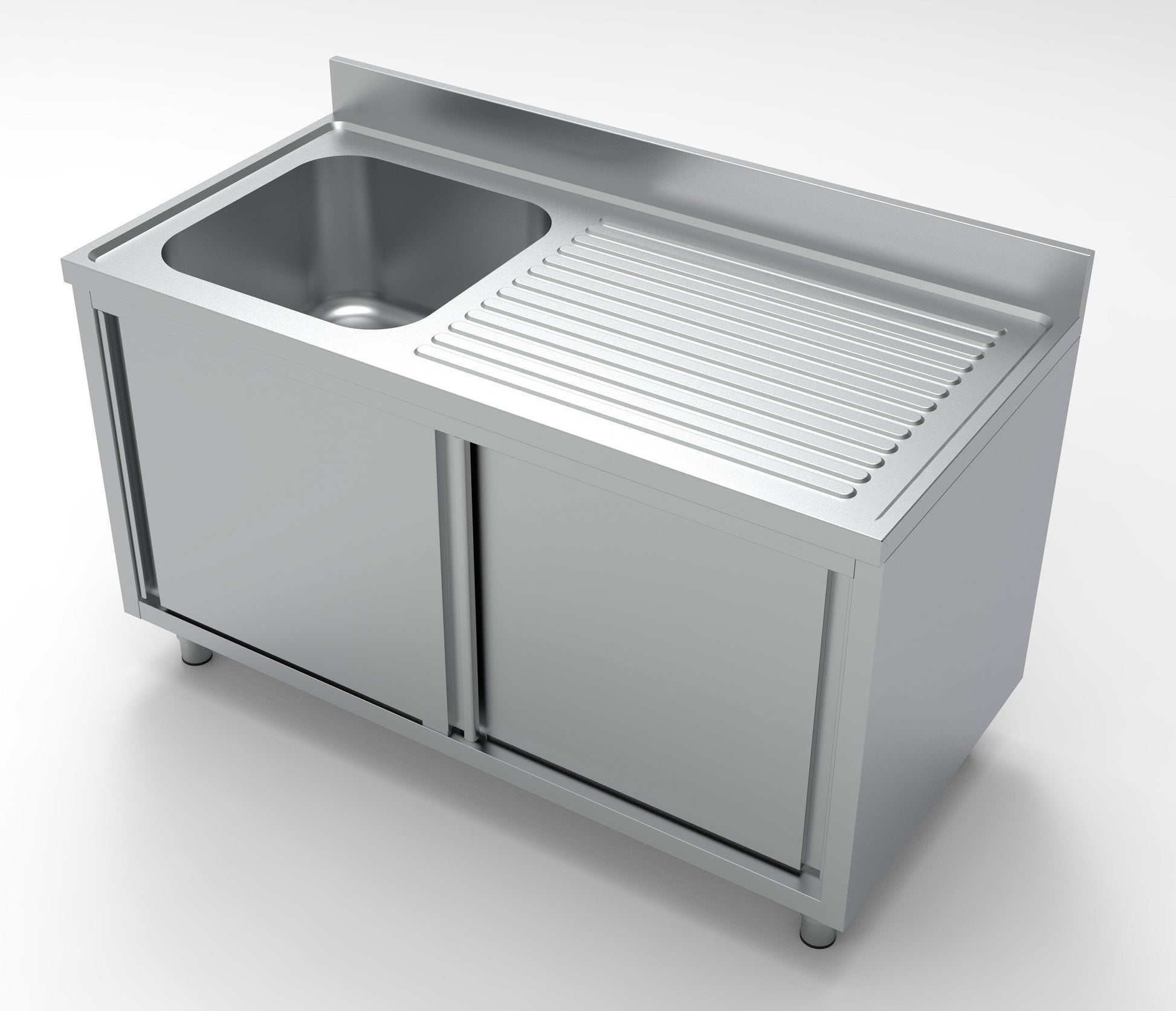 Plonge portes coulissantes 1 évier à gauche inox 500x700x300 mm Combisteel - vue 3 - Table inox avec étagère pro CHR - Cuistéo