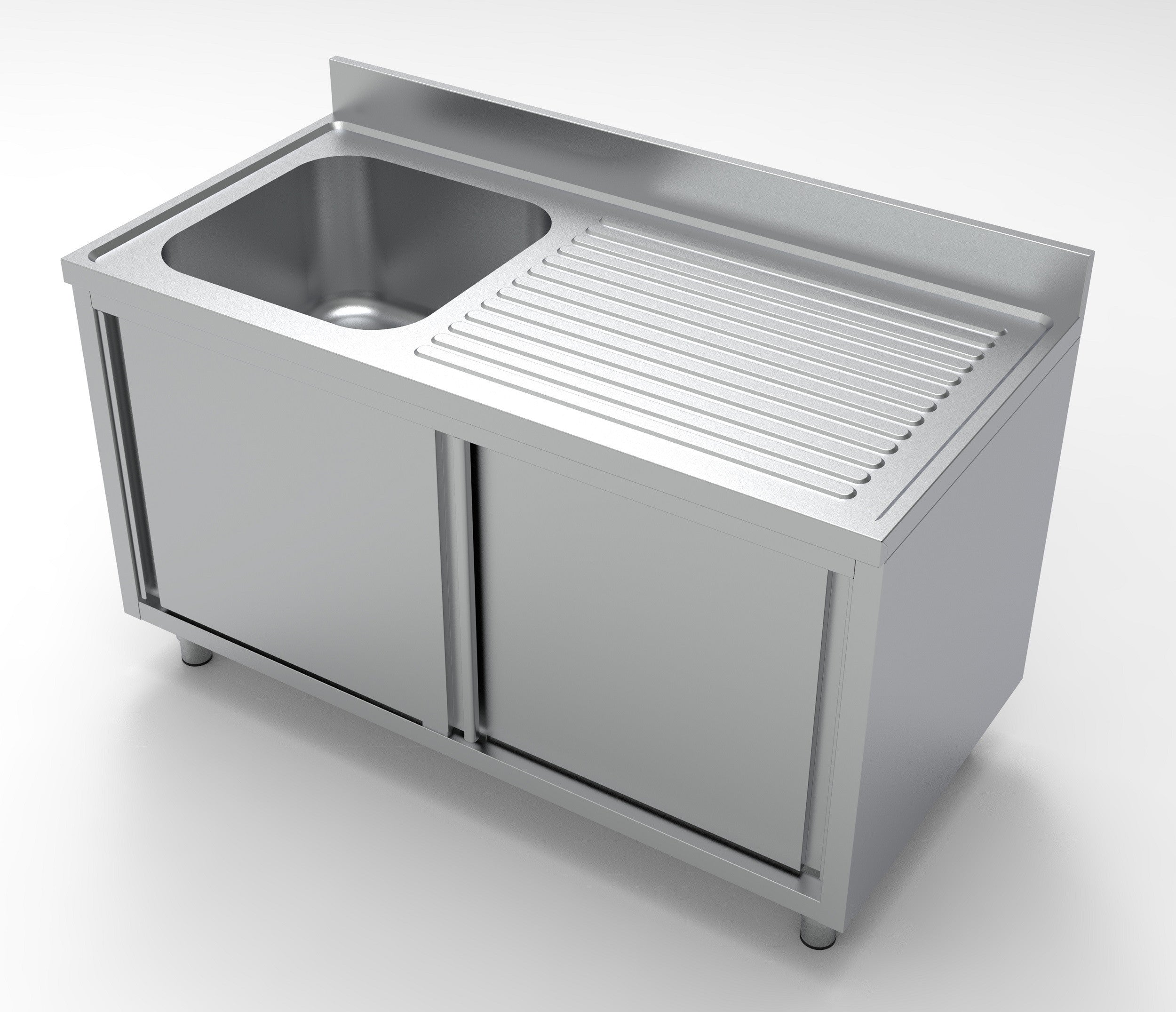 Plonge portes coulissantes 1 évier à gauche inox 500x700x300 mm Combisteel - vue 3 - Table inox avec étagère pro CHR - Cuistéo