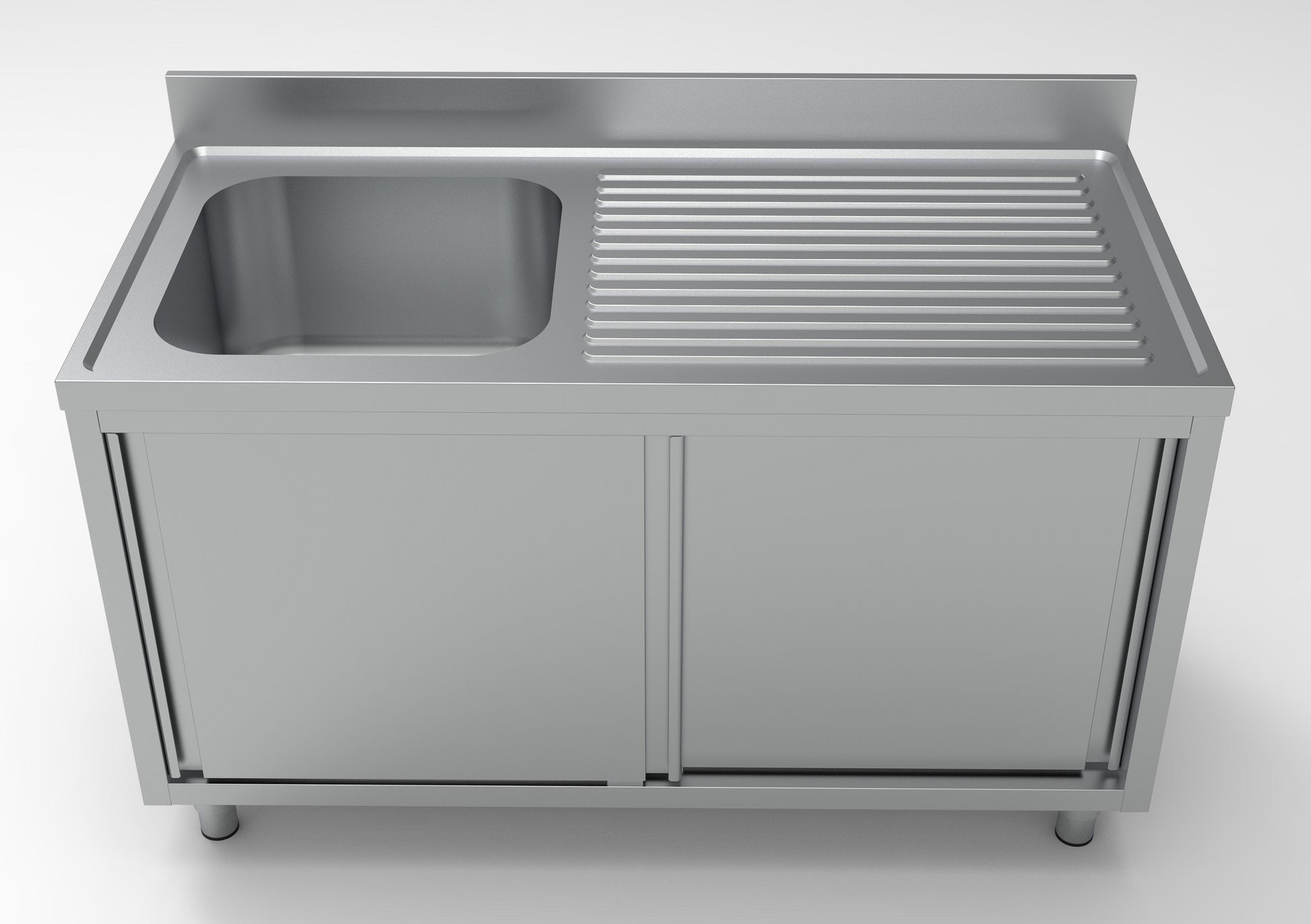 Plonge portes coulissantes 1 évier à gauche inox 500x700x300 mm Combisteel - vue 4 - Table inox avec étagère pro CHR - Cuistéo