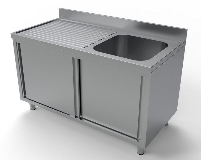 Plonge évier portes coulissantes à droite inox 500x700x300 mm Combisteel - vue 3 - Table inox avec étagère pro CHR - Cuistéo