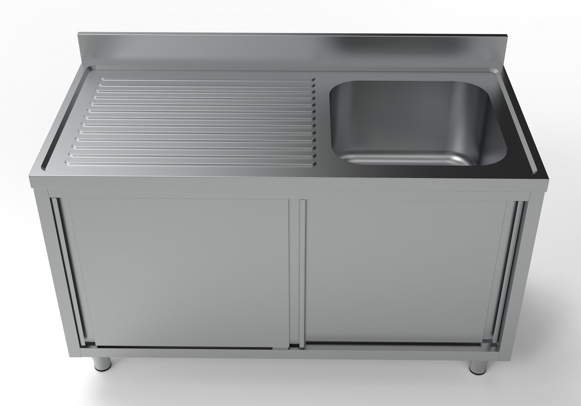 Plonge évier portes coulissantes à droite inox 500x700x300 mm Combisteel - vue 4 - Table inox avec étagère pro CHR - Cuistéo