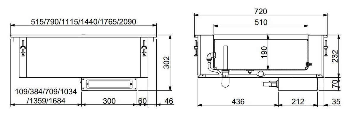 Drop-in bain-marie 1/1 - remplissage d'eau manuel 515x720x302 mm 1.01 kW Combisteel - vue 4 - Bain-Marie Drop-In pro CHR - Cuistéo