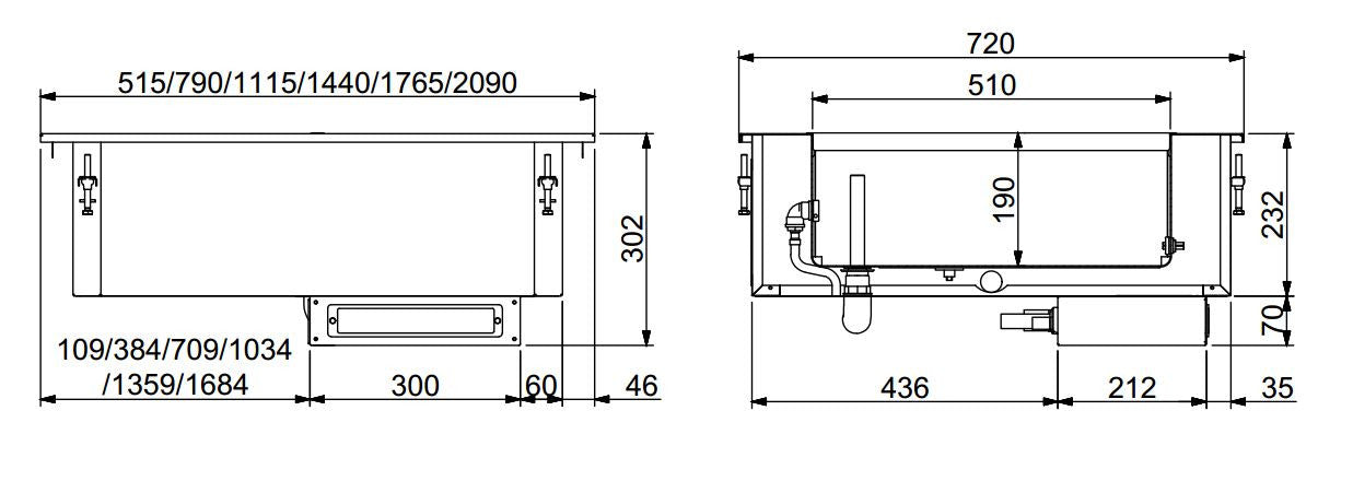 Drop-in bain-marie 2/1 - remplissage manuel 790x720x302 mm 1.51 kW Combisteel - vue 4 - Bain-Marie Drop-In pro CHR - Cuistéo