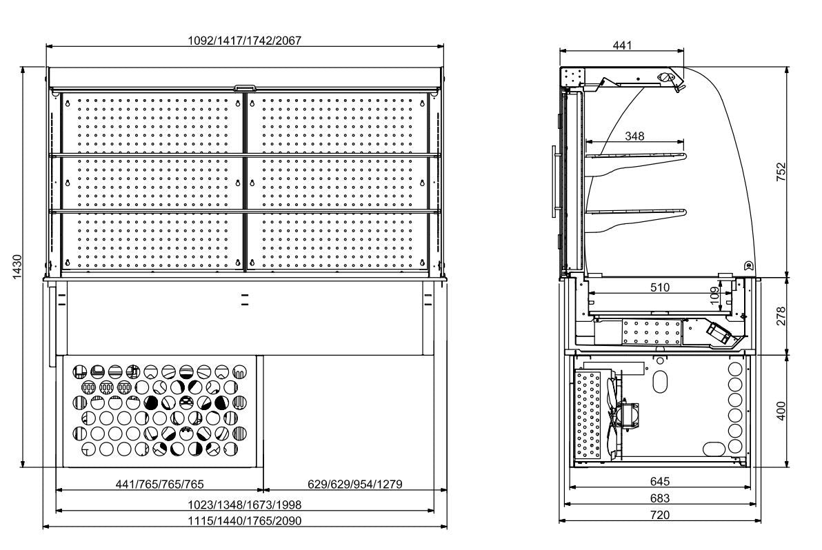 Drop-in vitrine courbee réfrigérée - fermé 4/1 1440x720x1430 mm 1.05 kW Combisteel - vue 4 - Vitrine Réfrigérée Drop-In pro CHR - Cuistéo