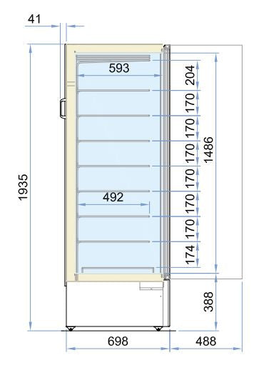 Congélateur statique 1 porte en verre 353L -18°C 7 grilles éclairage LED 520x740x1935 mm 0.7 kW Combisteel - vue 4 - Armoire réfrigérée négative pro CHR - Cuistéo